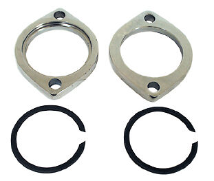 Complete Kit, 2 Chrome Exhaust Pipe Clamps & 2 Retaining Rings, Fits Evo & T.C.