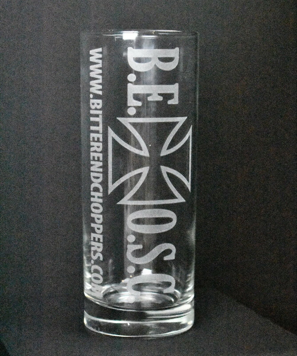 Bitter End Choppers Logo Laser Etched High Ball Glass Bitter End