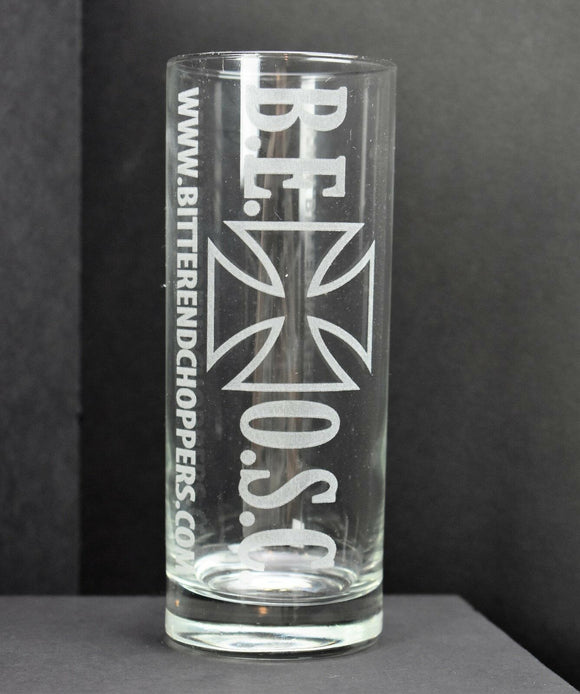 Bitter End Choppers Logo Laser Etched High Ball Glass