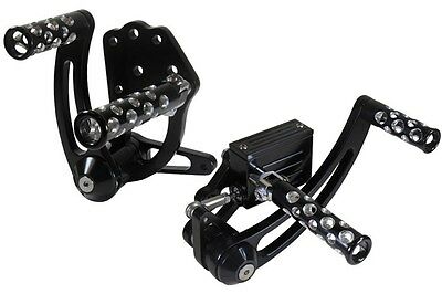 Black Anodized BILLET FORWARD CONTROLS FOR 1986-1999 SOFTAIL with Hole Pegs