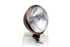 5-3/4" Black Headlamp, copper plated rim, H-4 bulb, 12 volt