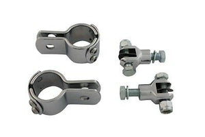 Footpeg mount kit allows male type footpegs to be mounted to 1-1/4" engine bar