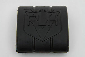 Black rubber brake pedal pad w FLH logo, Molded slot to slide onto steel pedal