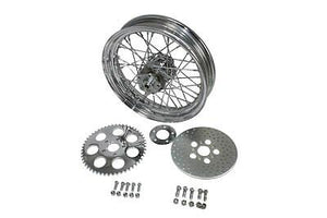 Chrome 16" x 3.0" wheel + 10" steel brake disc and chrome 51 tooth sprocket