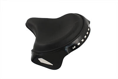 Black leather police style seat w/royalite skirt & diamond spears, Fits 1936-'72