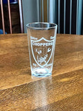 Bitter End Choppers Pirate Shield Logo Clear Laser Etched Beer Glass