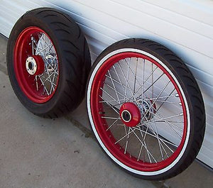 21" Whitewall & 16" Avon 200 Tires + Spoked Red Wheels Kit - Mounted & Balanced!