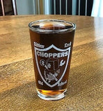 Bitter End Choppers Pirate Shield Logo Clear Laser Etched Beer Glass