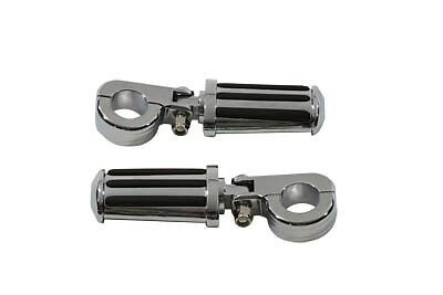 Clamp on footpeg set with molded rubber inserts in a chrome die cast metal peg