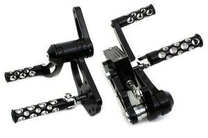 Black powder coated billet aluminum forward controls w chrome swiss Cheese Pegs