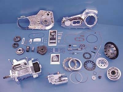 Polished 6-Speed Transmission & Drive kit, Chrome primary cover, Clutch, Starter
