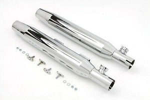 3" o.d. Tapered cone style chrome slip on muffler set, Fits FXST 2007-UP