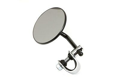Round black steel mirror with clamp on round stem for stock lever brackets