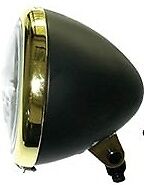 5-1/2" Black Headlight w Bronze Trim Ring, Bottom Mount, Bullet Shape