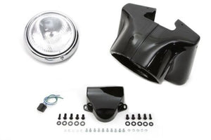 Black power coated 7" headlamp cowl kit w 55/60 watt H-4 unit, For FL 1960-1984